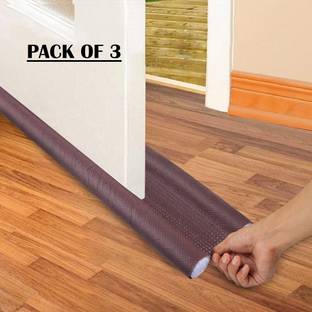 Zureni ZU-DG-36-3 Door Draft Stoppers Brown 36 Inches Double Sided Twin Air Stopper Durable Floor Mounted Door Sealing Strip Guard Door Mounted Door Stopper