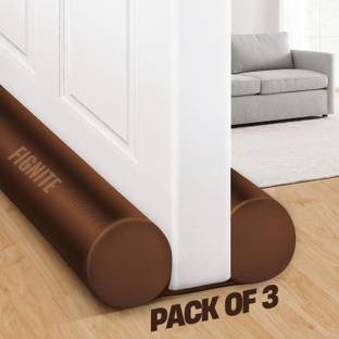 Bonfire Door Draft Guard, Brown Fabric Cover, Washable, Durable & Easy to Install Pack-3 Under Door Noise Blocker & Energy-Saving Seal, Prevents Dust, Cold Air & Insects Door Mounted Door Stopper