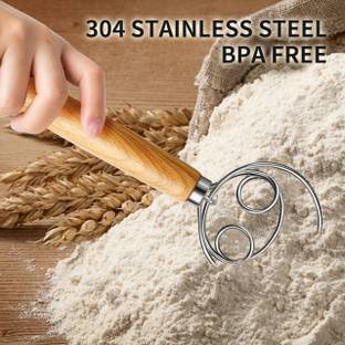 mahostav Bread Dough Whisk Stainless Steel with wooden handle Stainless Steel Planetary Dough Maker