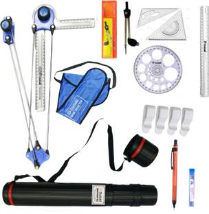 DUSHALA Mini drafter, Sheet holder box, Pro circle, Set squares, scale, Clips, Compass Drafting Kit