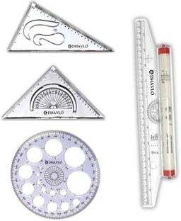 DHAVLO 4 Pieces Geometry Set with Pro Circle Template and Set Squares Drafting Kit