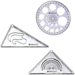 DHAVLO 3 Pieces Geometry Set with Pro Circle Template and Set Squares Drafting Kit