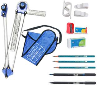 DHAVLO Mini Drafter, Drawing Board Clips, Pencils and Pens, 9-Piece Drafting Kit