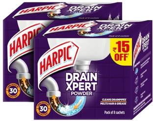 Harpic Drain Xpert Drain Cleaner Powder (50g x 8)| Effective Sink Cleaner Powder Drain Opener