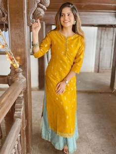 Janasya Women A-line Yellow, Light Green Maxi/Full Length Dress
