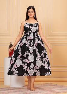 Suiwal’s Women Fit and Flare Black Midi/Calf Length Dress