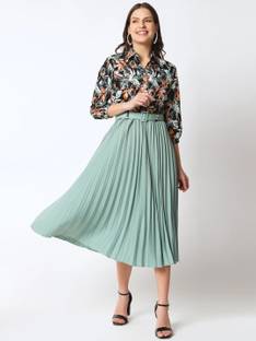 ZWERLON Women A-line Multicolor Midi/Calf Length Dress