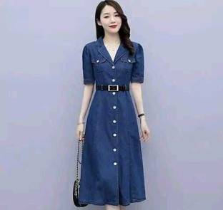 JKP Collection Women Fit and Flare Dark Blue Midi/Calf Length Dress