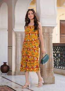Lakshay Fashion Women Ethnic Dress Yellow Knee Length Dress