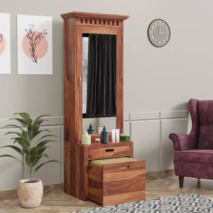 WOODTREND Solid Wood Dressing Table with Mirror & Storage Drawers for Bedroom Solid Wood Dressing Table