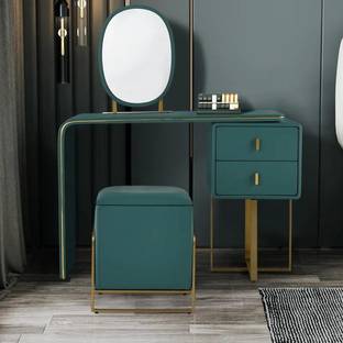 NG Decor Green Makeup Vanity Set Expandable Dressing Table with Mirror&Side Cabinet&Stool Engineered Wood Dressing Table