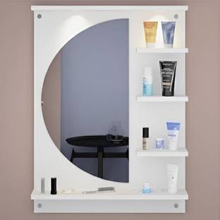 DIY D WHITE HD mirror with led and storage for bathroom and dressing room Engineered Wood Dressing Table