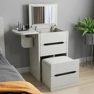 NG Decor Nordic Flip Top White Makeup Vanity Mini with Stool & Mirror Engineered Wood Dressing Table