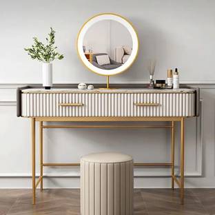 NG Decor 48" Modern Off White Makeup Vanity Stone Top 2-Drawer Dressing Table Engineered Wood Dressing Table