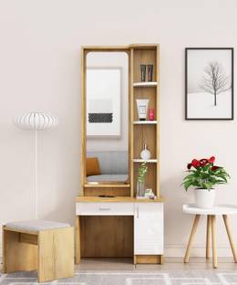 Hexa Red Dressing Table with Mirror, 2 Drawer & 1 Door, Storage Space with Stool Engineered Wood Dressing Table