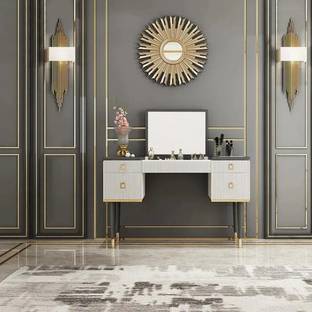 NG Decor 4-Drawer Makeup Vanity Table with Flip Top Mirror White & Gray Engineered Wood Dressing Table