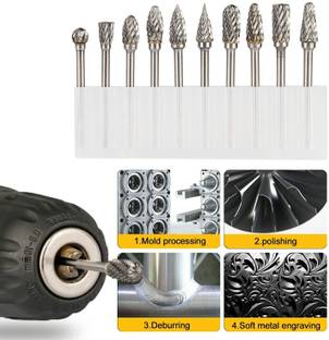 A&S TOOLSHOP 10Pcs Rotary Burr 1/4 inch 6mm Shank Tungsten Carbide Cutter CNC Engraving Bit For Power Tools Accessories Rotary Milling Cutter