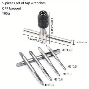 AS TOOL CENTER 1pc T-Type Hand Tap Wrench, 3mm-6mm Metal Threading Tool Set 6Pcs TAP WRENCH & CHUCK SET TOOL