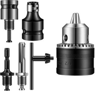 SERPLEX Chuck Drill Chuck Wrench 1/2 Shank 1/4 Hex Shank 1/2 Socket Adapter 6Pcs Drill Chuck Set with 1.5-13 mm Drill Chuck Converter 1/2-20UNF Mount Specialty Woodworking Bits