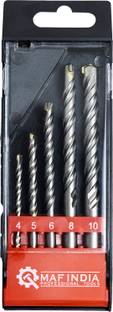 maf 5Pc Masonry Wall Drill Bit Set | Round Shank & Industrial Strength Carbide Tip for Tile, Brick, Cement, Concrete, Plastic & Wood (4, 5, 6, 8, 10mm)