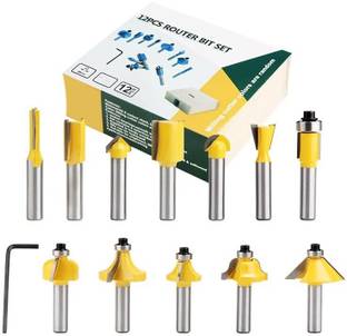 uptodatetools Router Bit Set 12Pcs 6 mm Woodworking Trimming Engraving Carving Cut Tools