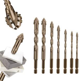 Qpets 7pcs Alloy Steel Carbide Drill Bits for Tile Glass Marble Concrete 3 to 12mm Alloy Steel Carbide Drill Bits Set for Tile Glass Marble Pistol Grip Drill