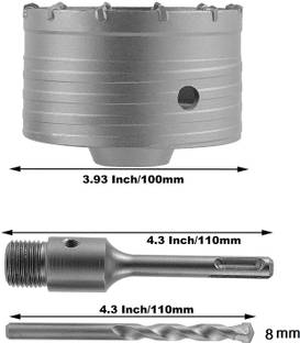 uptodatetools Cut Wall Hole Drill Bit 100mm Concrete Cement Stone Hole Saw Cutter Round and 300 mm Connecting Rod Shank for Wall, Concrete, Brick, Stone, Cement