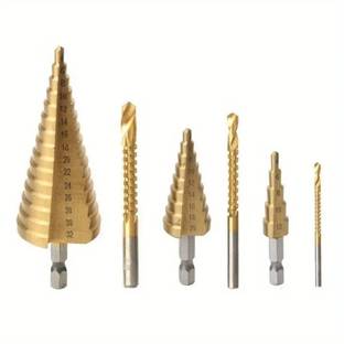 AS TOOL CENTER 6pcs High-speed Steel Pagoda Drill Bit, Multi-functional Step Drill Bit, 3 Serrated Drill Bits For Sheet Metal