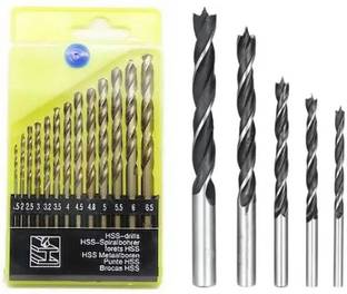 Kshivi Drill Bits Combo 13 Pcs Twisted High Speed Steel Drill Bit For Soft Metal Aluminium Plastic And 5 Pcs Wood Drill Bit Set For Wood (Pack Of 2)