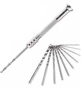 BM RETAIL 11 Pcs Set Hand Drill Set Manual Wood Drilling Tool Novelty Mini Pin Vise Hand Drill Bit Twist Drill Bit for Craft and Art Work
