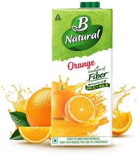 B Natural Orange Juice, Goodness of fiber, Enriched with Vitamin C & E