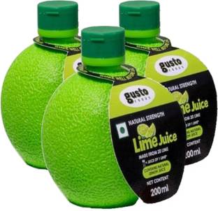 Gusto Foods Green Lime Juice Concentrate | Instant Fruit Drink Ready to Use | Pocket Bottle | Made up of 20 Natural Green Fresh Lime Juice (Pack of 3 x 200ml Each)