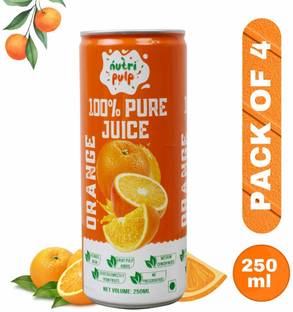 Nutripulp 100% Orange Juice with Pulp, Pack Of 4 Cans | No Added Sugar & Preservatives
