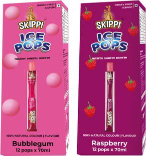 Skippi Ice Pops Bubblegum and Raspberry Flavour Pack of 12+12