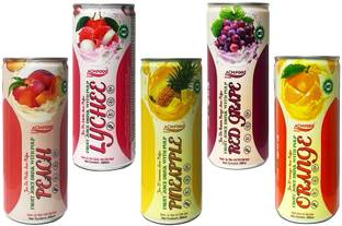De Best Fruit Juice Drink with Pulp Combo - Lychee, Red Grape, Pineapple, Peach, Orange