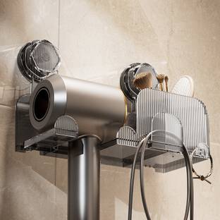 Cisily Self-Adhesive Hair Dryer Holder - Blow Dryer Holder Wall Mount Hair Dryer Black Wall Mounted Dryer Holder