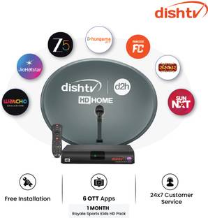 Dish TV SMART+ HD Set Top Box - DTH Connection with Marathi 1 Month Royale Sports Kids HD Pack & 6 OTT Apps at No Extra Cost