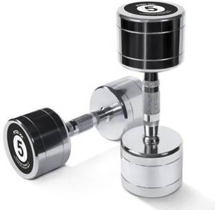 FITRXX Pair of 5 kg Steel Chrome Dumbbells || Round Shape Iron Dumbbell Set (5kg x 2) Fixed Weight Dumbbell