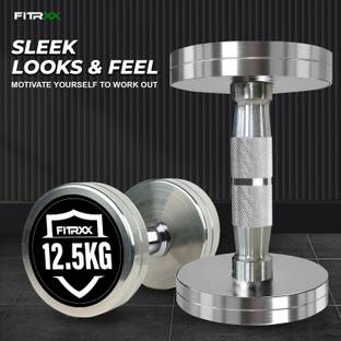 FITRXX 12.5 kg Steel Chrome Dumbbells Round Shape Iron Dumbbell Set Fixed Weight Dumbbell