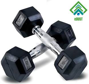 eDUST Hexa Dumbbells (2.5 kg X 2) 5 kg Set, Fitness Heavy Duty Solid Rubber Coated Fixed Weight Dumbbell