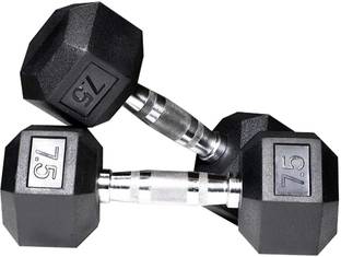SPORTSLAB Hexa Rubber coated Hex dumbbells Set for Home Gym (7.5*2) Hexagon Dumbell Pair Fixed Weight Dumbbell
