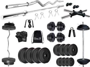 DreamFit 40 KG PVC Dumbbell Set with 3ft(Straight & Bend) RODS Adjustable Dumbbell Adjustable Dumbbell