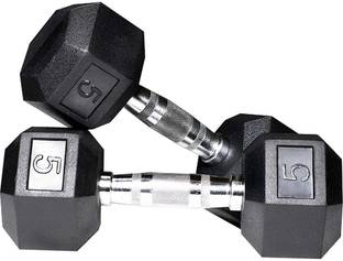 SPORTSLAB Hexa Rubber coated Hex dumbbells Set for Home Gym (5*2) Hexagon Dumbell Pair Fixed Weight Dumbbell