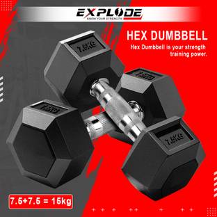 Explode Rubber Coated Hexa Dumbbell Set For Men & Women| 7.5 Kg Pair Fixed Weight Dumbbell