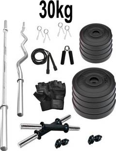 DCS Pro FITNESS 30kg PVC Dumbbell Set + 3ft.(Straight + Bend) RODS + FITNESS ACCESSORIES Adjustable Dumbbell