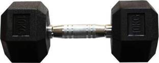 HouseOfCommon SIngle Piece 10 Kg Hexa Rubber Coated Fixed Weight Dumbbell
