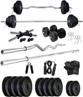 ANSH FIT 20Kg PVC Weight Combo with 3Ft Curl & 3Ft Straight Rod + Gym Accessories Fixed Weight Dumbbell