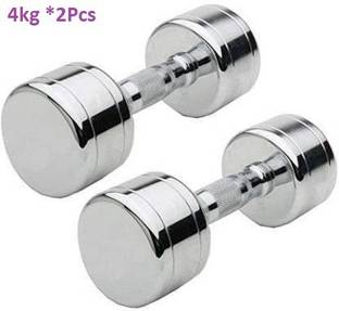 GYM KART Jumbo Quality (4 Kg X 2 Pcs) Steel Chrome Plated Fixed Weight Dumbbell
