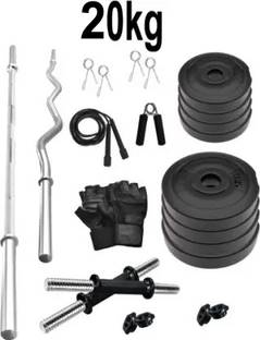 DCS Pro FITNESS 20kg PVC Dumbbell Set + 3ft.(Straight + Bend) RODS + FITNESS ACCESSORIES Adjustable Dumbbell