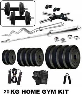 DCS Pro 20 kg FITNESS 20kg PVC Dumbbell Set + 3ft.(Straight + Curl) BARS + FITNESS ACCESSORIES Home Gym Combo